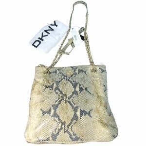 NEW DKNY Gold Leather Python Snakeskin HANDBAG Convertible Crossbody Chain Purse
